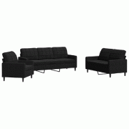 VidaXL Ensemble de canapés 3 pcs avec coussins Noir Velours Modèle Jorane - 3278356