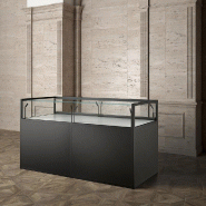 Vitrine Museum métal Table Coffre 180x80xH105cm - 2 portes coulissantes - noir