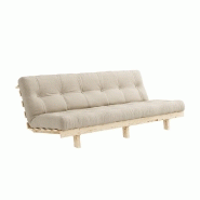 BANQUETTE CONVERTIBLE FUTON LEAN PIN COLORIS BEIGE COUCHAGE 130*190 CM.