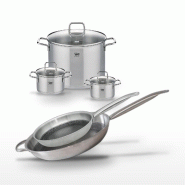 Batterie de cuisine avec 2 poêles 28/32 cm et 3 faitouts 14/16/26 cm en inox et verre sans PFAS Elo Collection Relief Solution Citrin - gris 31762399_0