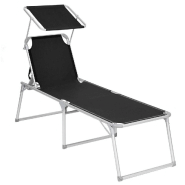 Chaise longue bain de soleil transat de relaxation grand modÈle 65 x 200 x 48 cm charge 150 kg avec dossier et parasol inclinables pliable pour jardin balcon terrasse noir 12_0001552