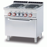 Cuisinière électrique 4 plaques carrées avec four électrique statique GN 2/1. Structure en acier inox. Dimensions 80×70,5×90 cm. Modèle CFQ4-78