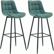 Décoshop26 - Lot de 2 tabourets de bar coutures décoratives carrées avec repose-pieds en tissu vert quatre pieds en métal 10_0006586 - métal 3000
