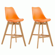 Décoshop26 - Lot de 2 tabourets de bar scandinaves coque plastique et PVC orange et pieds en bois massif 10_0006402 - Bois massif 3000265554741 Décoshop26 - Lot de 2 tabourets de bar scandinaves coque plastique et PVC orange et pieds en bois massif 10_0006402 - Bois massif 3000265554741