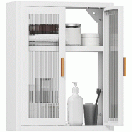 Helloshop26 - Armoire murale de salle de bain 40 x 14 x 50 cm étagère réglable fermetures magnétiques moderne épuré en métal blanc 21_0002791 -