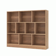 Helloshop26 - Bibliothèque 10 cases 120 x 24 x 104 cm rangement polyvalent en bois naturel 20_0017783 - 3000232067007