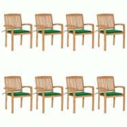VidaXL Chaises De Jardin Empilables Avec Coussins Lot De 8 Teck Solide - vert 3073245 VidaXL Chaises De Jardin Empilables Avec Coussins Lot De 8 Teck Solide - vert 3073245