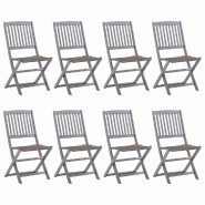 VidaXL Chaises Pliables D Extérieur Lot De 8 Et Coussins Bois D Acacia - gris 3078298