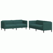 VidaXL Ensemble de canapés 2 pcs vert foncé tissu Modèle Hermontia - 3209242