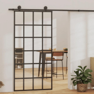 Vidaxl porte coulissante verre esg et aluminium 102x205 cm noir 151022