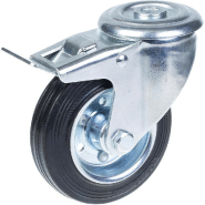 Roulette pivotante/frein de 100 mm en caoutchouc noir sur roue centrale en acier embouti Roulette pivotante/frein de 100 mm en caoutchouc noir sur roue centrale en acier embouti