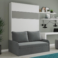 ARMOIRE LIT ESCAMOTABLE BERMUDES SOFA BLANC BANDEAU GRIS CANAPÉ GRIS 140*200 CM