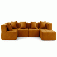 Canapé d'angle modulaire MILYSOFA SOFABULOUS 5 places avec méridienne Tissu fine bouclette Brun cannelle - MS-BULOUS-6-CB