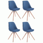 CLP Lot de 4 Chaises de salle à manger Toulouse Tissu Pieds ronds bois Bleu/Nature - bleu textile 320338 CLP Lot de 4 Chaises de salle à manger Toulouse Tissu Pieds ronds bois Bleu/Nature - bleu textile 320338