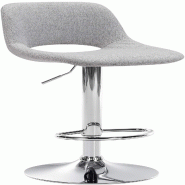 Décoshop26 - Tabouret de bar chaise haute x1 avec repose-pieds en tissu gris clair piètement métallique chromé 10_0004612 - gris métal 3000252198842