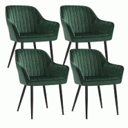 Helloshop26 - Chaise de salle à manger lot de 4 fauteuil siège rembourrée avec accoudoirs largeur d'assise 49 cm pieds en métal 12_0004920 - 30002