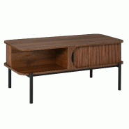 Merax Table basse 100 x 45 x 43 cm avec portes coulissantes rainurées, rangements, plateau en MDF et pieds en métal noir aspect noyer - marron multi Merax Table basse 100 x 45 x 43 cm avec portes coulissantes rainurées, rangements, plateau en MDF et pieds en métal noir aspect noyer - marron multi