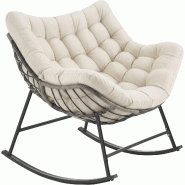 TecTake GmbH tectake fauteuil à bascule tami rembourré motif matelassé confort intérieur extérieur 93x99,5x89 cm beige - beige 406399