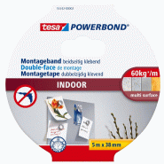 Tesa Powerbond INDOOR - Ruban de montage double face pour l'intérieur - très adhésif des deux côtés, pour une fixation permanente - 5m x 38mm - b