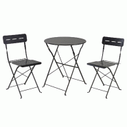 WellHome - Ensemble table Ø60cm et chaises de jardin pliantes en acier en couleur noire - noir acier WH17436
