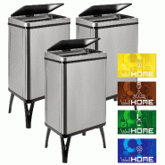 WellHome - Set de 3 Poubelles Intelligentes 40L de couleur Grise avec Étiquettes Magnétiques 35,5x36x71,5cm - argenté inox PK6664