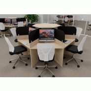 Bureau call center 7 places forme marguerite avec cloisons acoustiques. - chêne moyen , 7 places, noir da023_0