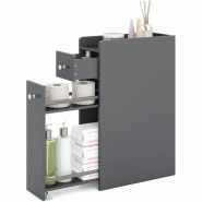 COSTWAY Armoire bain petite avec tiroir et roues, en bois, armoire latérale, gris - gris Bois manufacturé VH34041SD