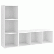 Helloshop26 - Lot de 2 meubles TV pratiques 107 x 35 x 37 cm rangement modulable classique en bois d'ingénierie blanc 02_0055127 - blanc Bois massif
