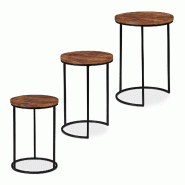 Helloshop26 - Lot de 3 tables gigognes rondes design industriel salon chambre 57,5 x 41 cm en bois de mangue noir 13_0007109 - noir Bois massif 300024