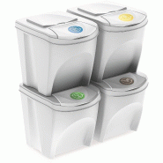 Keden - Set de 4 Poubelles Sortibox Blanc Cassé 4x25L - blanc plastique ZA5644