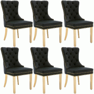 Merax Lot de 6 chaises de salle à manger, de cuisine, de salon, 6 pièces, chaise rembourrée, pieds de support en acier inoxydable doré, velours, n