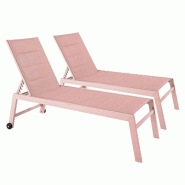Oviala Business Lot de 2 bains de soleil en aluminium et textilène rose poudré - rose aluminium 115000