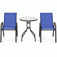 COSTWAY Ensemble de mobilier de balcon 3 pièces, table bistrot avec 2 chaises empilables, ensemble bistrot, ensemble balcon (bleu) - bleu multi-maté