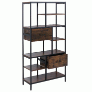 Décoshop26 - Bibliothèque industrielle avec tiroirs étagère sur pied 150x81x33 cm en MDF marron et métal noir 04_0008785 - 3000267143769
