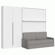 Itamoby Versia Sofà 140 Lit Français Escamotable Vertical Avec Canapé, Étagère Et Armoire Gauche Avec 2 Portes Blanc - blanc 8050598909935