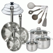 Lot 3 Poêles en inox 20/24/28 cm + couvercles Fackelmann Eterna avec 3 Faitouts 16/20/24 cm et 5 Ustensiles - gris inox 3176239921878 Lot 3 Poêles en inox 20/24/28 cm + couvercles Fackelmann Eterna avec 3 Faitouts 16/20/24 cm et 5 Ustensiles - gris inox 3176239921878