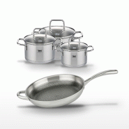 Lot de 3 Faitouts Elo Relief Evolution 12, 14, 16 cm et Poêle 32 cm - gris inox 3176239957501