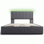 Merax lit rembourré espace de rangement lit double lit de contrôle par application LED avec chargement USB Type C, tête de lit réglable, 140x200cm