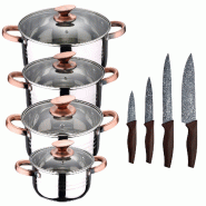 San Ignacio - Batterie de cuisine Altea 8 pièces compatible induction acier inoxydable avec ensemble de 4 couteaux de cuisine Daimiel acier inoxydabl