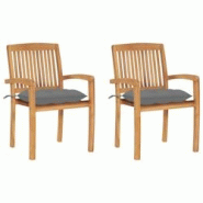 VidaXL Chaises De Jardin Lot De 2 Et Coussins Gris Bois De Teck Massif - gris 3063268 VidaXL Chaises De Jardin Lot De 2 Et Coussins Gris Bois De Teck Massif - gris 3063268