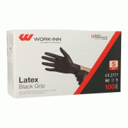 100 WORK-INN/PS Gants, Latex non poudré Black Grip noir Taille S - S noir latex 98424
