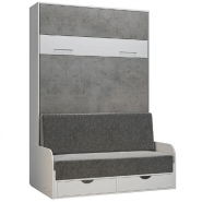 Armoire lit escamotable LOFT SOFA gris béton canapé accoudoirs blanc 140*200 cm