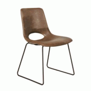 Chaise professionnelle Rodeo – acier noir et cuir synthétique marron vintage – piètement luge - marron acier RODEOCHVB