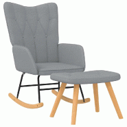 Décoshop26 - Fauteuil à bascule d'allaitement avec repose-pieds rembourré relax pour salon en tissu gris clair DEC028872 - gris 3000257098192