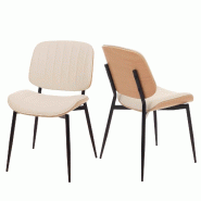 Décoshop26 - Lot de 2 chaises de salle à manger en bois courbé finition clair et simili cuir crème avec surpiqûres verticales 04_0009476 - beige