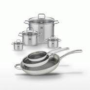 Lot 3 Poêles Elo Relief Evolution 24/28/32cm et 4 Faitouts Elo Citrin - gris inox 3176239958454