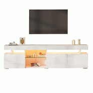 Merax Meuble TV 180x35x45 cm avec 3 portes, étagères en verre réglables, éclairage LED, panneau de particules, blanc - blanc N625P428063064W