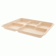Plateau repas 5 compartiments bagasse naturelle 26,5x21,5x2cm - par 500
