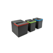 Poubelles pour tiroir de cuisine recycle, hauteur 216, 1x12 litres + 2x6 litres, gris