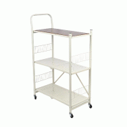 WellHome - Chariot de rangement pliable à 3 niveaux avec roulettes, blanc - 66 x 34,5 x 105 cm - blanc métal WH16919